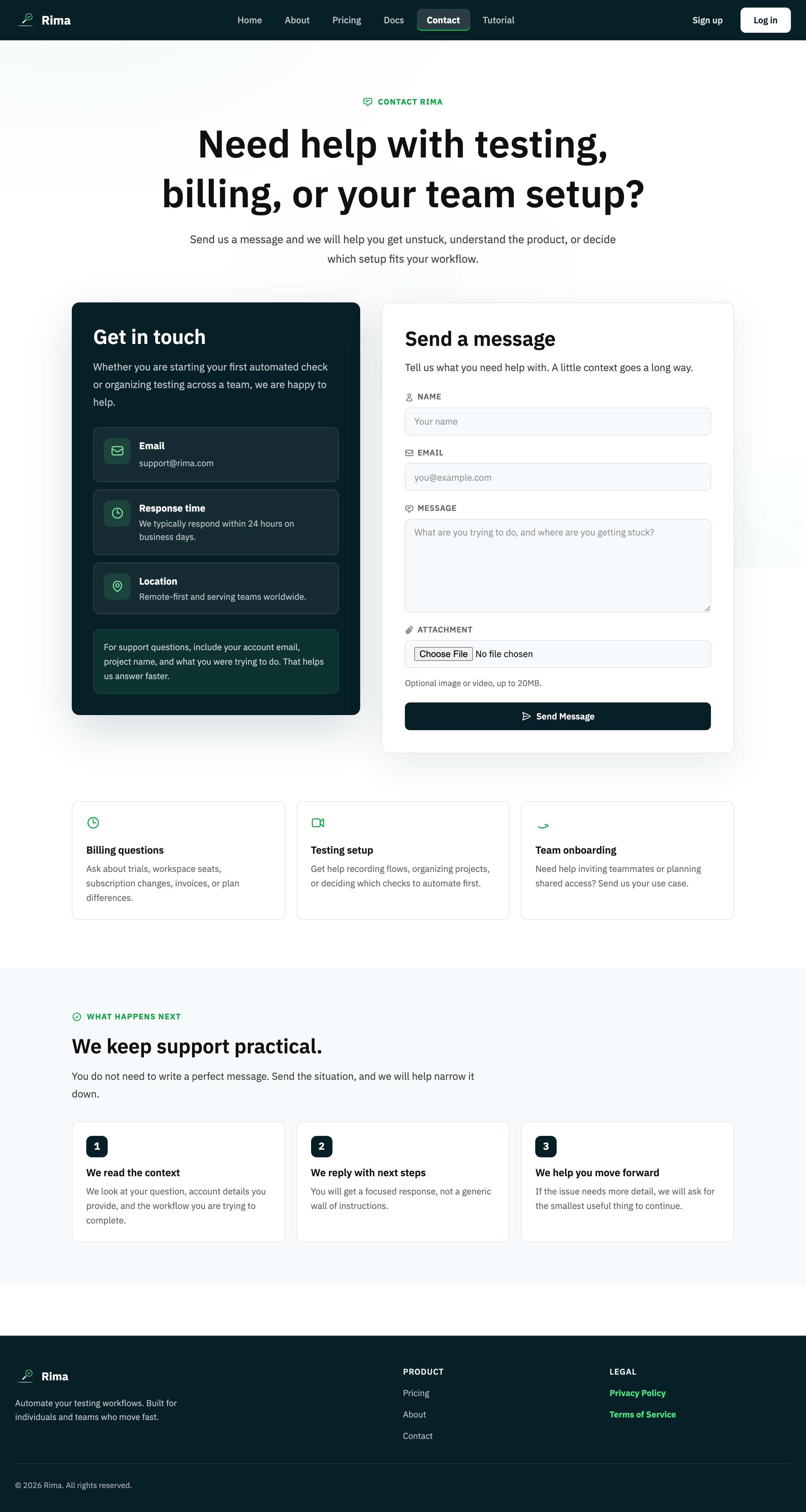 The Rima contact page