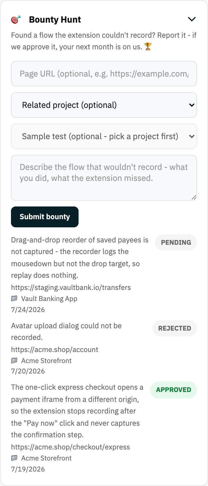 Bounty report panel