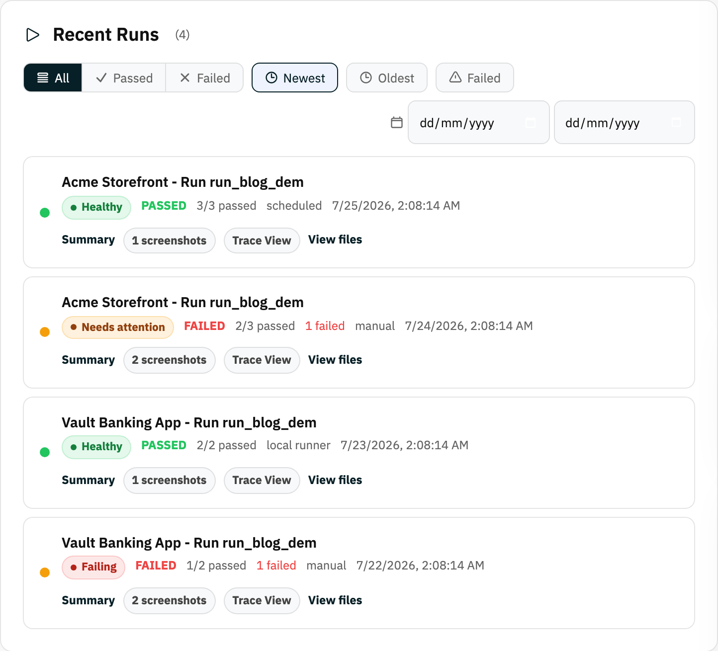 Recent Rima test runs