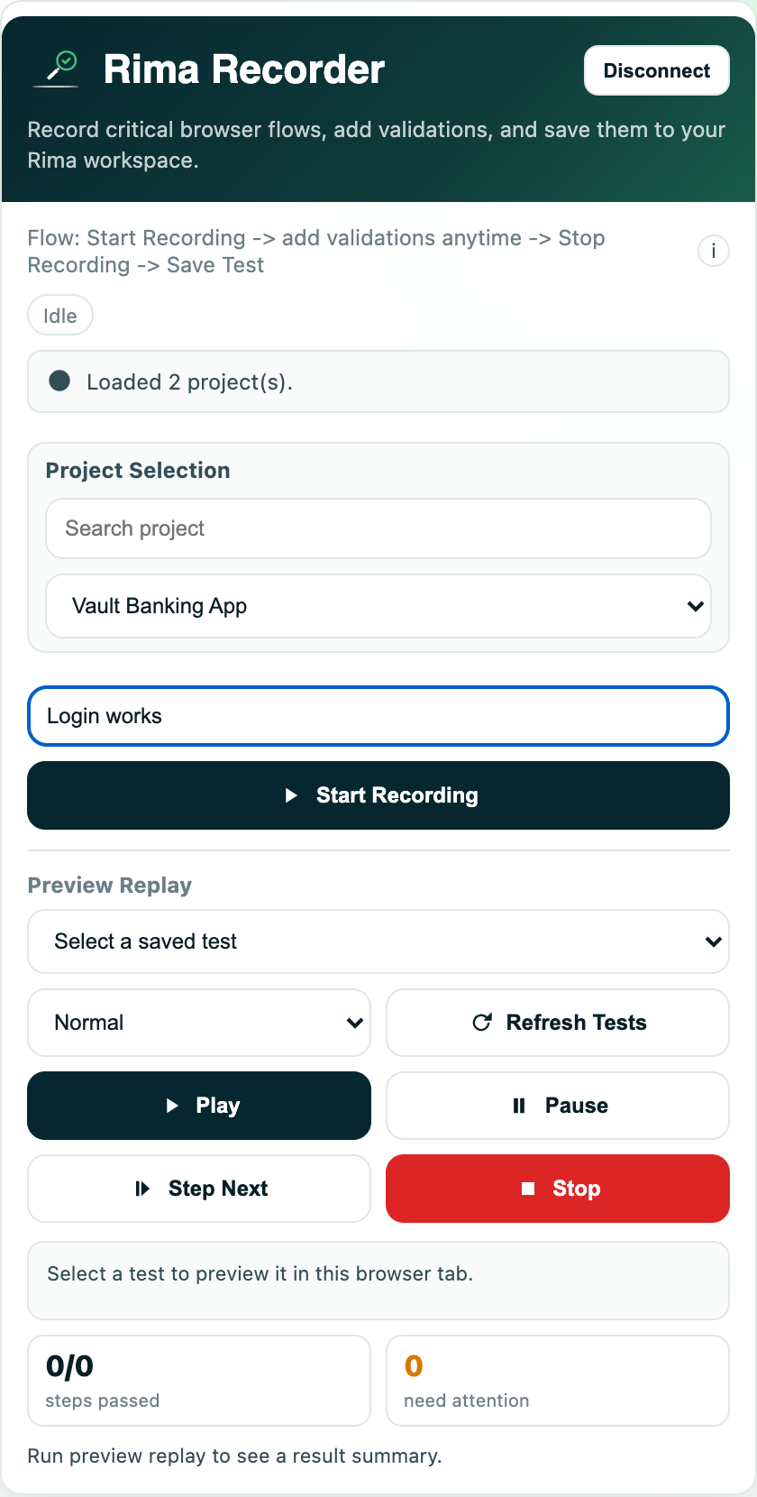 The Rima browser extension recorder