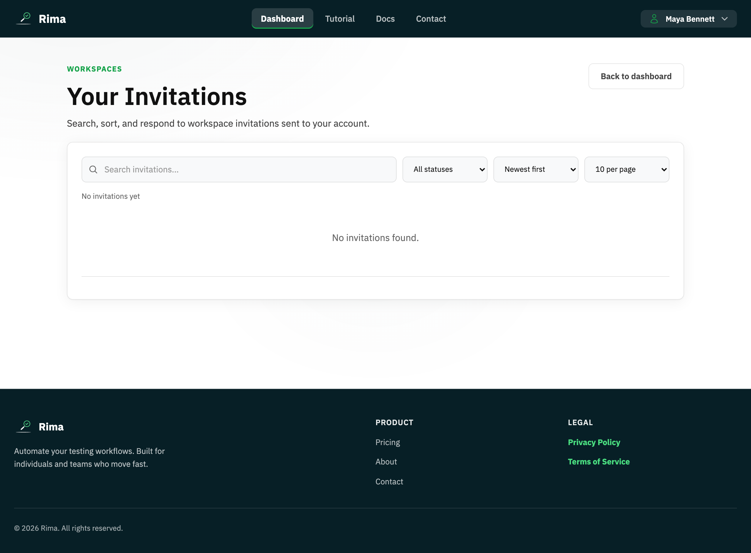 The Rima invitations page