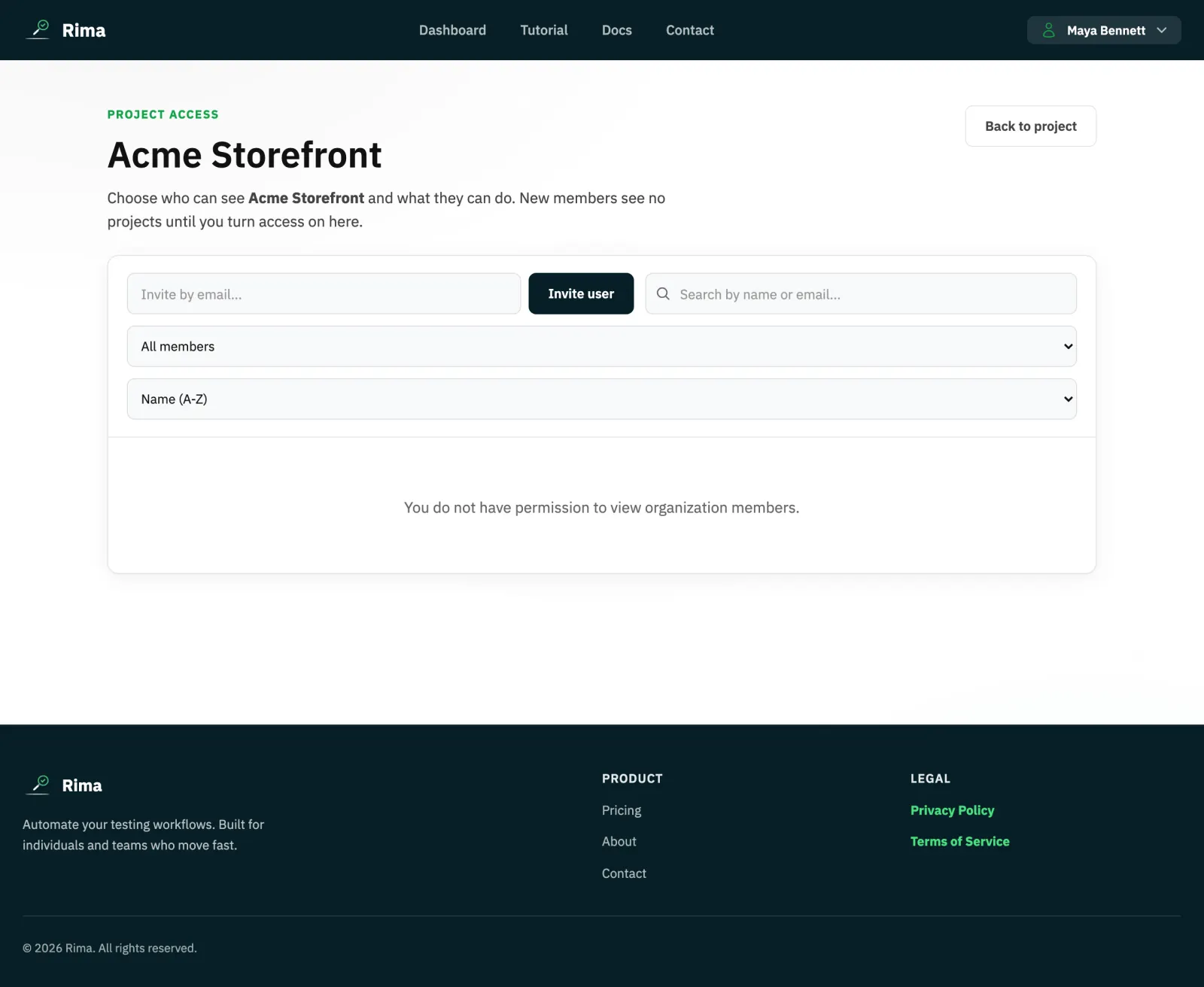 The Rima project access page