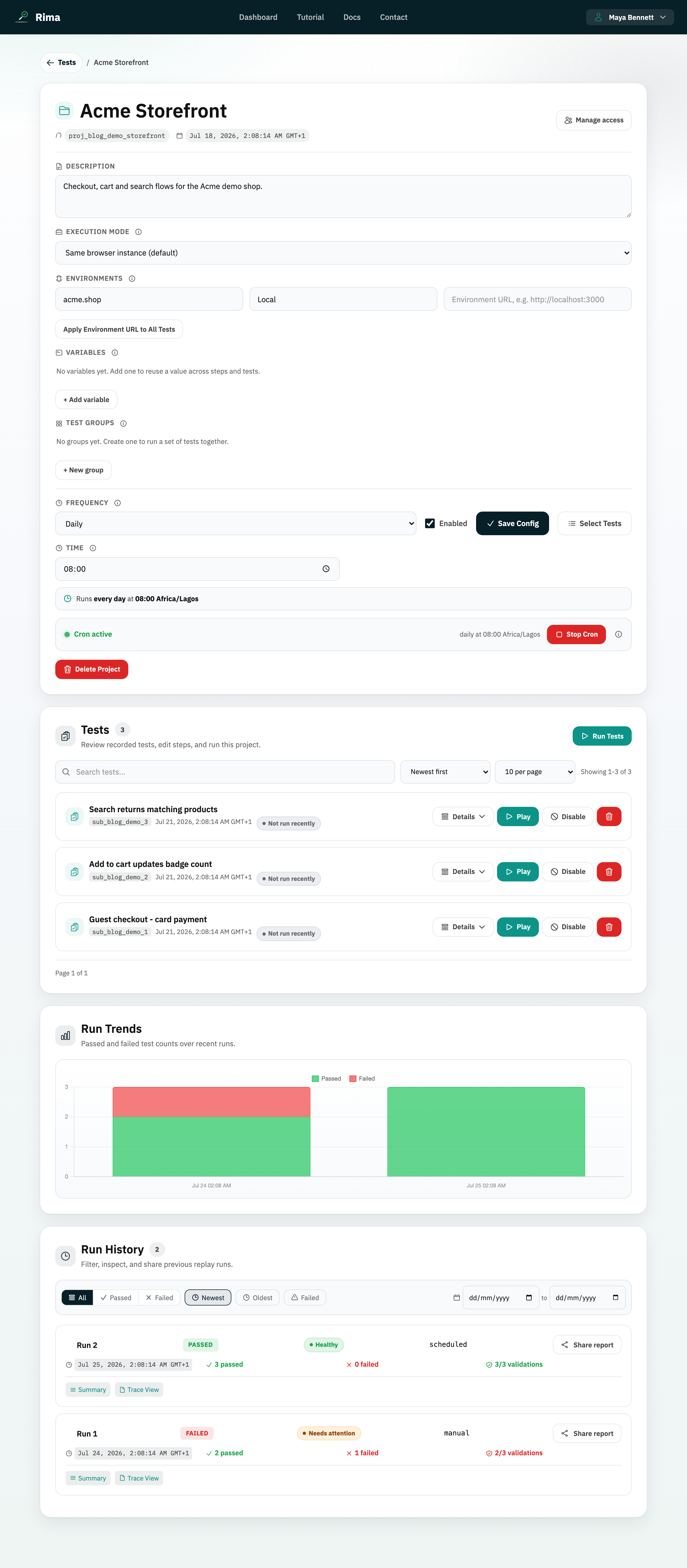 A Rima project detail page